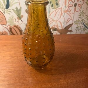 Vintage Decor Yellow Amber Hobnail Decorative Glass Bottle Bud Vase 5 3/4"
